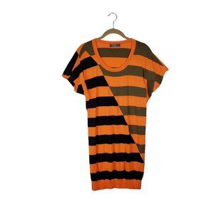 McQ Alexander McQueen Knit Mini Dress Orange Brown Black Cotton Size Small